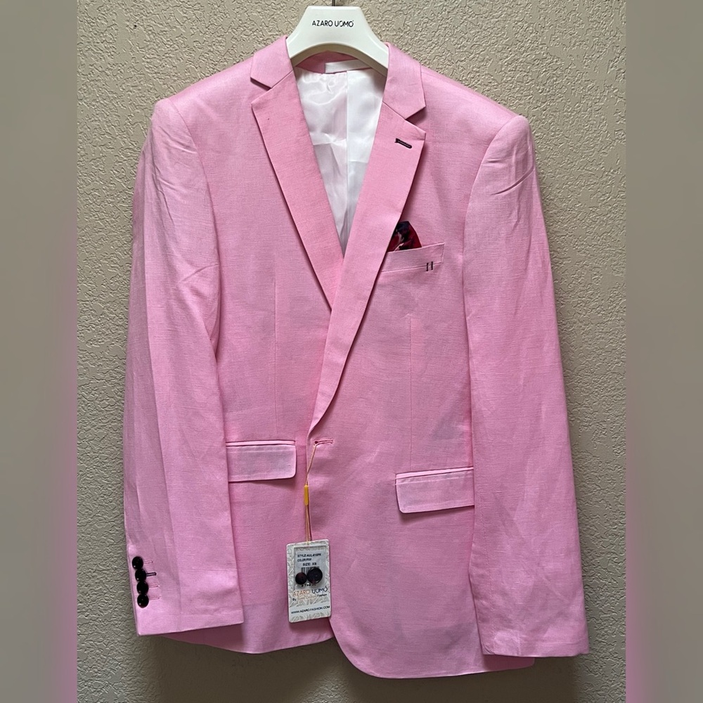 Azaro Uomo Men’s Chambray Fabric Pink Color Blazer Coat Size- XS
